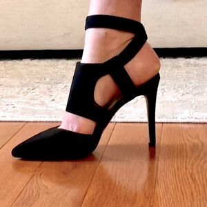 BCBG Generation Black Suede Strappy Stilettos